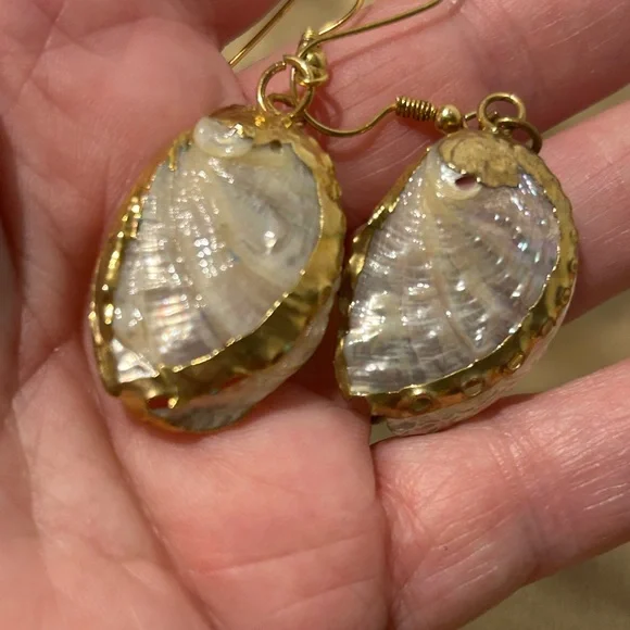 Elegant Gold Abalone Shell Earrings - Picture 2 of 6